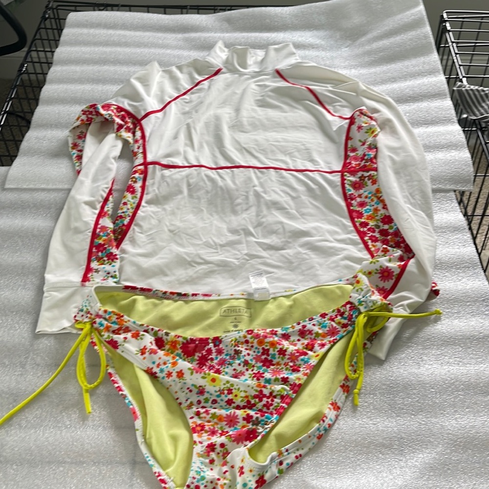 Athleta swim shirt and matching bikini bottom.